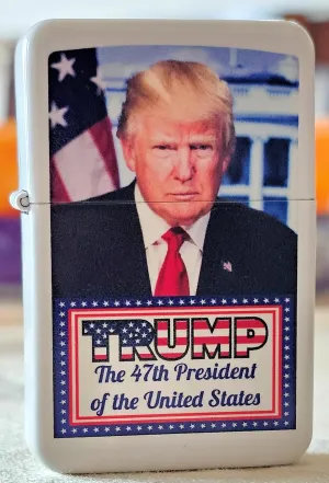 Trump 47th President of The United States Windproof Lighter - Compatible with Zippo Lighter Fluid (White Matte)