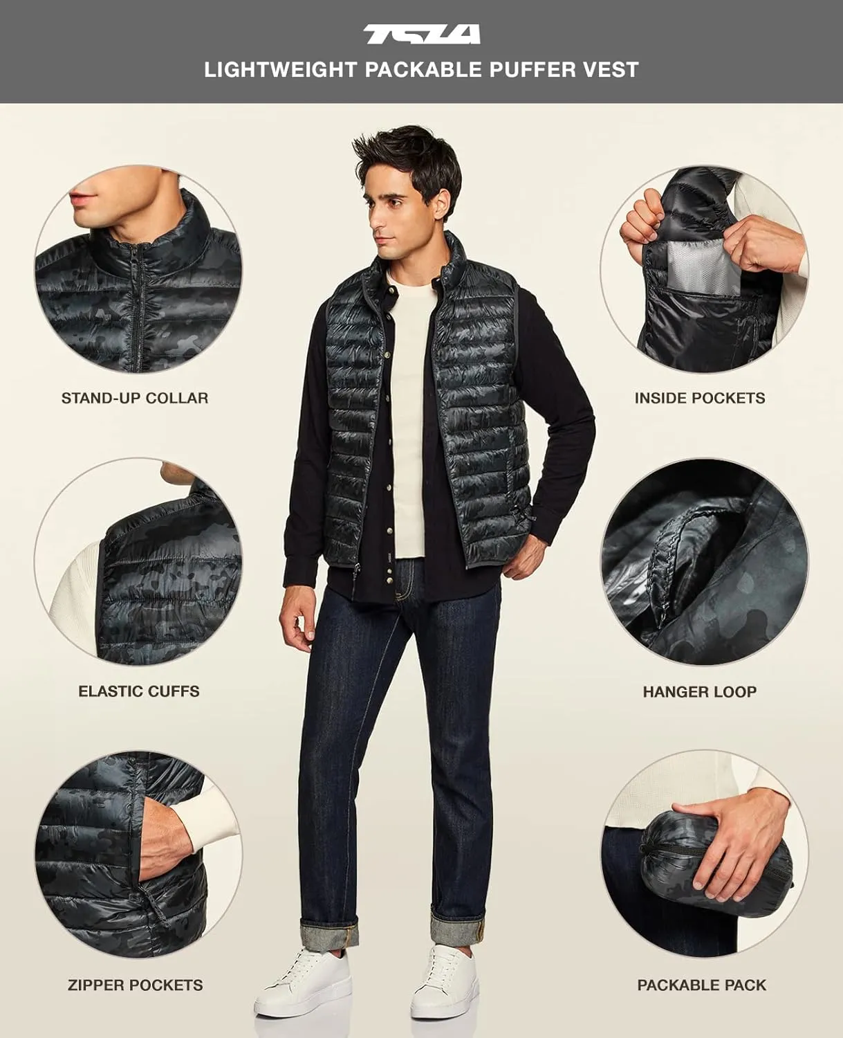 TSLA Men's Lightweight Packable Accent Puffer Vest, Water-Resistant Winter Outdoor Vests