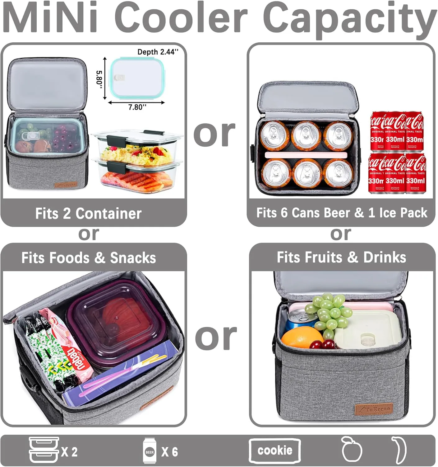 TuErcao 6 Can Mini Soft Cooler Bag for Beach Camping Travel Picnic Road Trip Leakproof Small Ice Chest, Insulated Cooler Lunch Box for Men Work