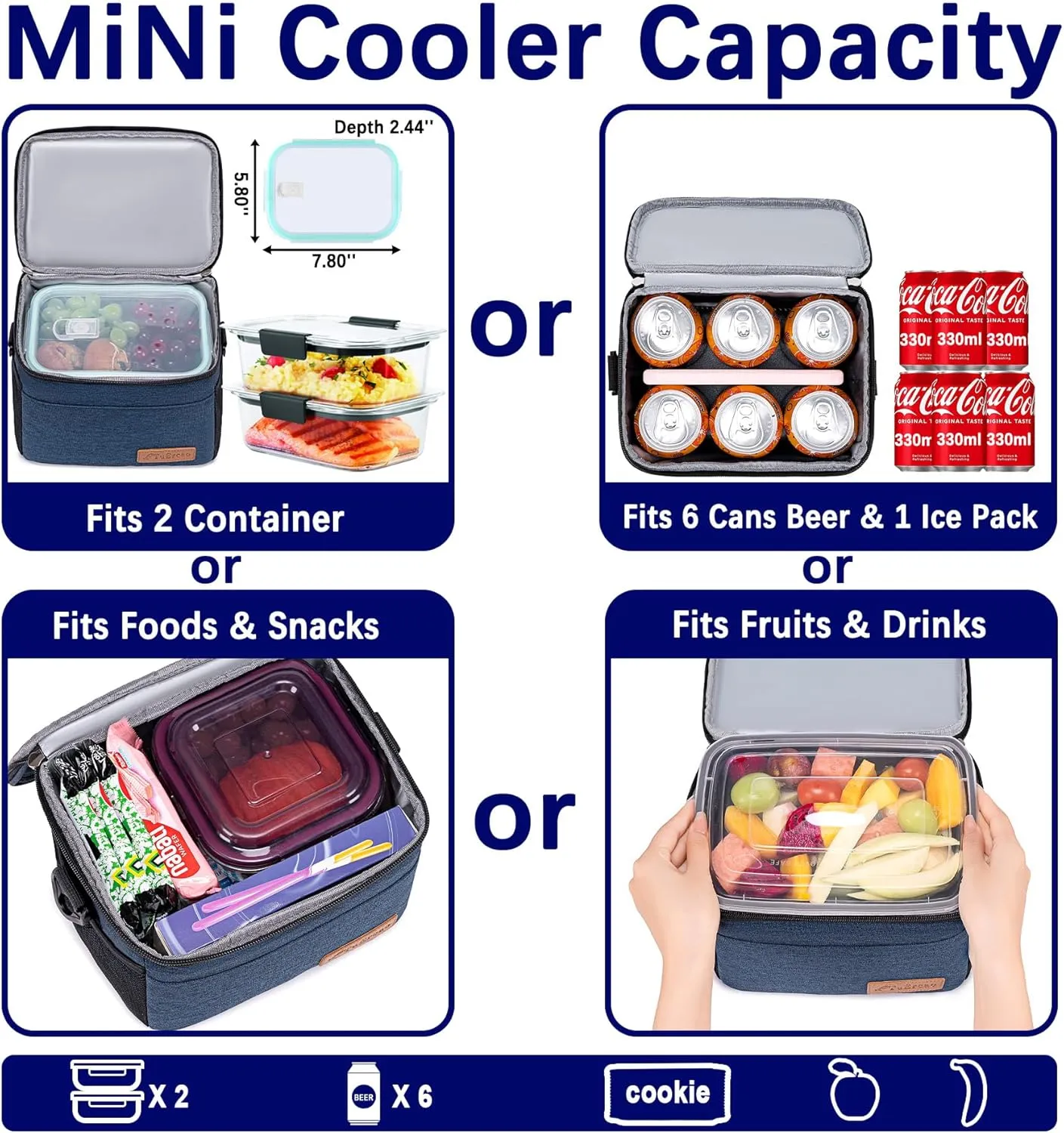 TuErcao 6 Can Mini Soft Cooler Bag for Beach Camping Travel Picnic Road Trip Leakproof Small Ice Chest, Insulated Cooler Lunch Box for Men Work