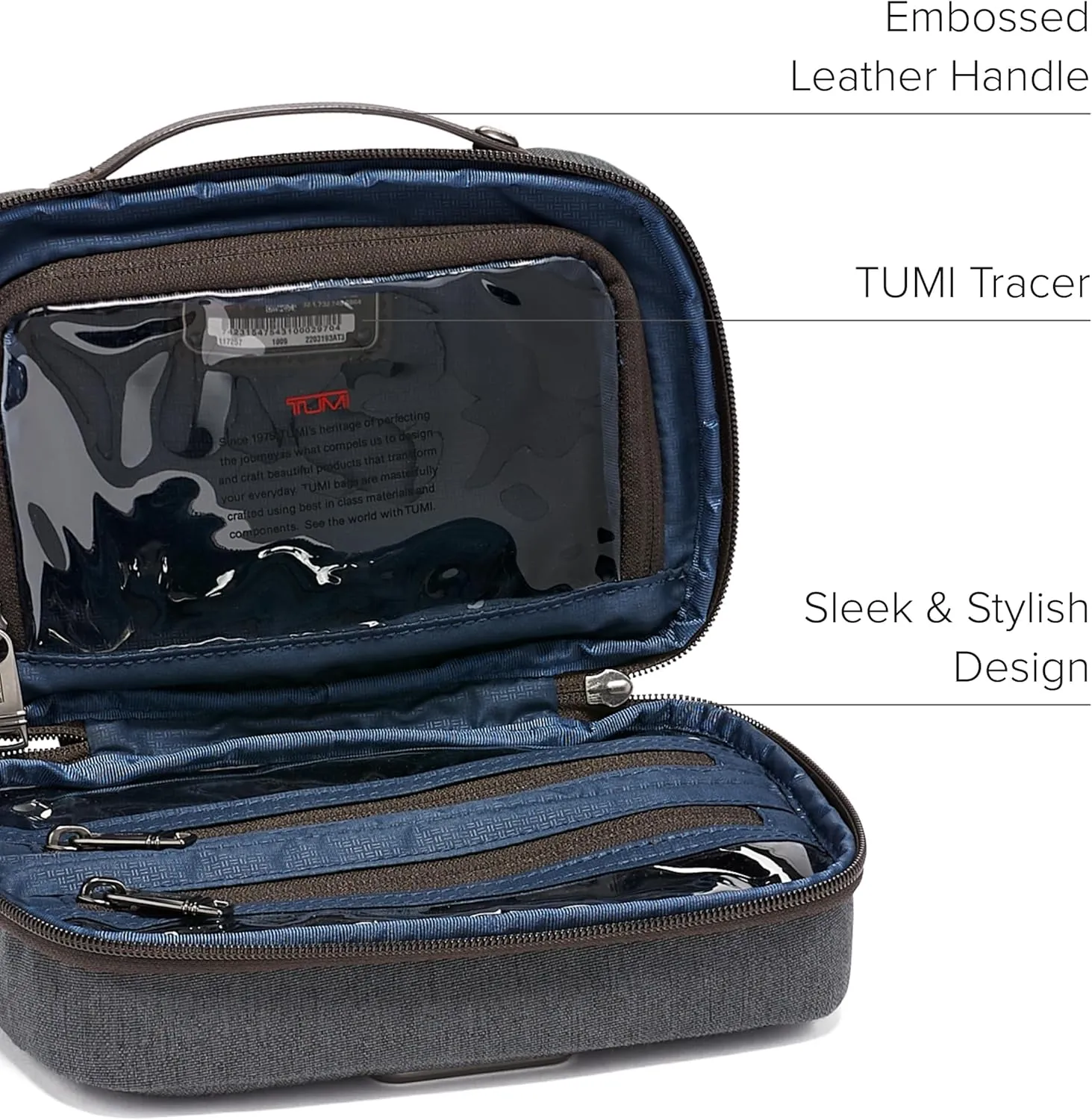 TUMI Alpha Split Travel Kit - Compact Toiletry Bag for Men & Women - Features Removable Leather Handle & 3 Zip Pockets