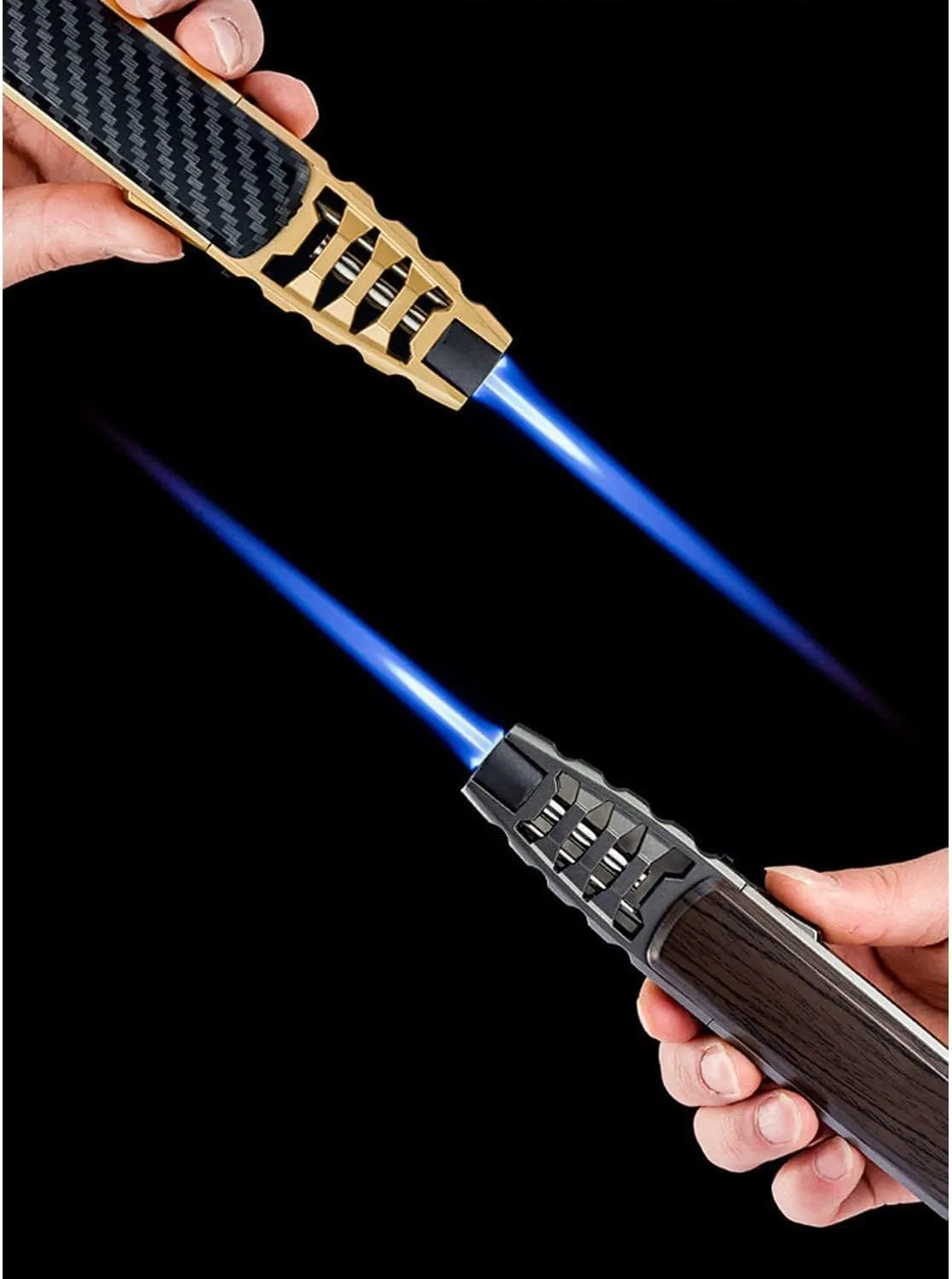 Turbine Jet Bright Fire Lighter, Windproof Straight Torch Blue Flame Lighters, Refillable Butane Torch Lighter (Black)