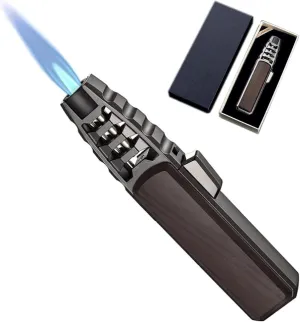 Turbine Jet Bright Fire Lighter, Windproof Straight Torch Blue Flame Lighters, Refillable Butane Torch Lighter (Black)
