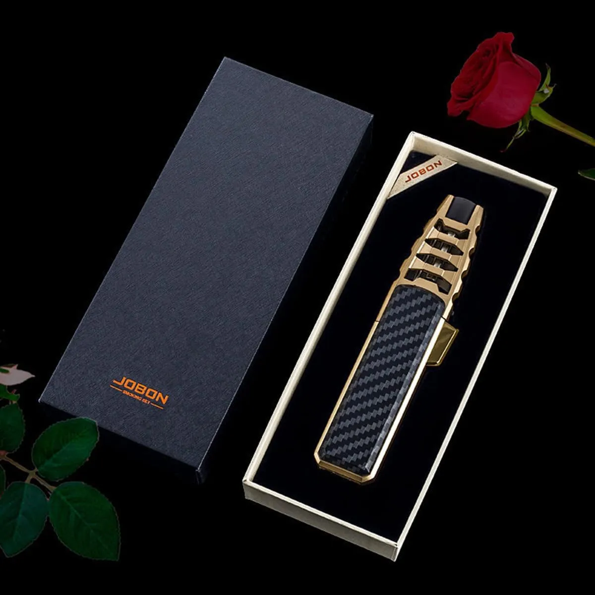 Turbine Jet Bright Fire Lighter, Windproof Straight Torch Blue Flame Lighters, Refillable Butane Torch Lighter (Black)