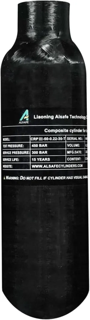 TUXING 4500Psi 13Cu in 220cc 0.22L Carbon Fiber Gas Cylinder, HPA Tank, Paintball Hunting PCP Air Rifle Gun Daystate and FX Thread M18*1.5