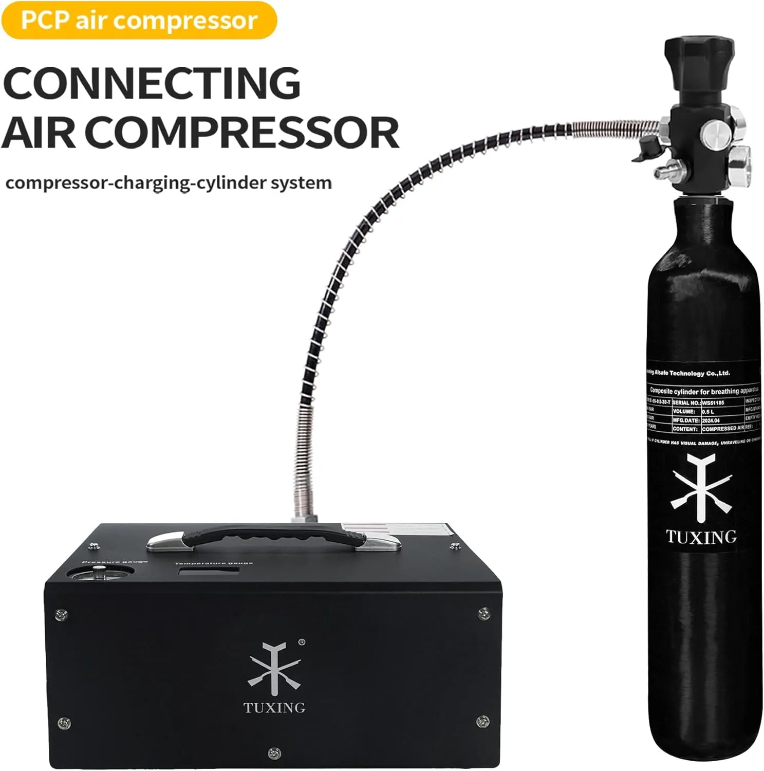 TUXING 4500Psi Pcp Air Tank 0.5L 31Cu in 500cc Carbon Fiber HPA Tank,Gas Cylinder,Paintball Hunting for PCP Air Rifle Gun Daystate and FX Thread M18 * 1.5
