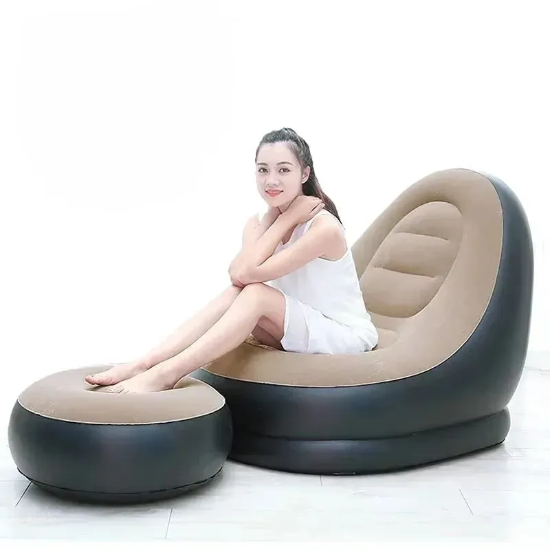 Ultimate Comfort Inflatable Lounge Set – Foldable Velvet Recliner Sofa with Ottoman for Indoor & Outdoor Relaxation