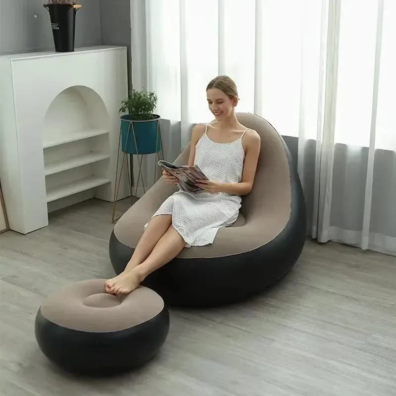 Ultimate Comfort Inflatable Lounge Set – Foldable Velvet Recliner Sofa with Ottoman for Indoor & Outdoor Relaxation