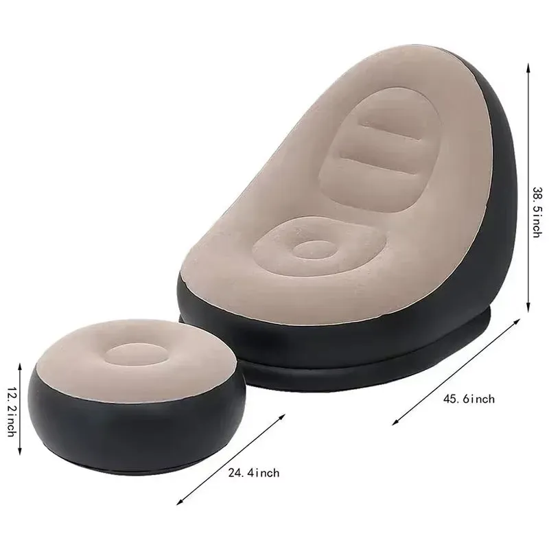 Ultimate Comfort Inflatable Lounge Set – Foldable Velvet Recliner Sofa with Ottoman for Indoor & Outdoor Relaxation