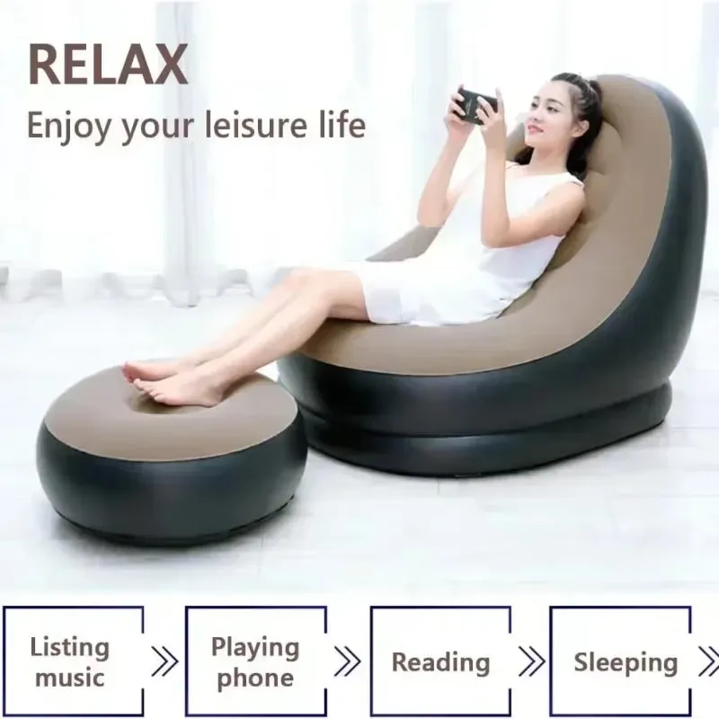 Ultimate Comfort Inflatable Lounge Set – Foldable Velvet Recliner Sofa with Ottoman for Indoor & Outdoor Relaxation