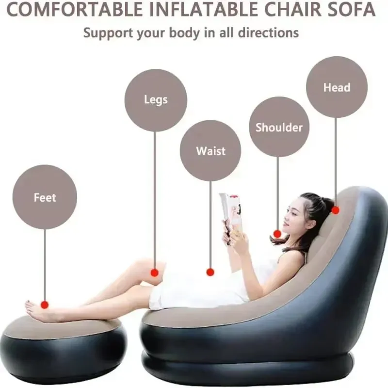 Ultimate Comfort Inflatable Lounge Set – Foldable Velvet Recliner Sofa with Ottoman for Indoor & Outdoor Relaxation