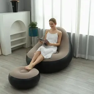 Ultimate Comfort Inflatable Lounge Set – Foldable Velvet Recliner Sofa with Ottoman for Indoor & Outdoor Relaxation