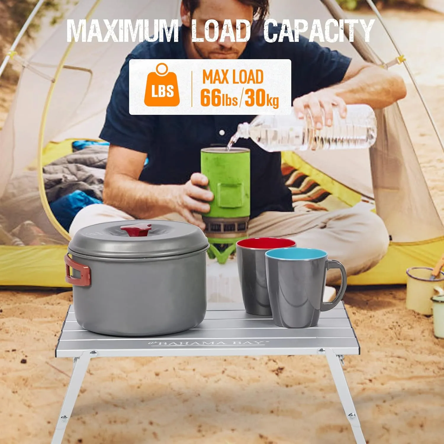 Ultralight Aluminum Mini Table, Foldable Small Beach Table with Retractable Legs, 66lbs/30kg Weight Capacity, Suitable for Picnic Camping Outdoor Hiking(Silver)