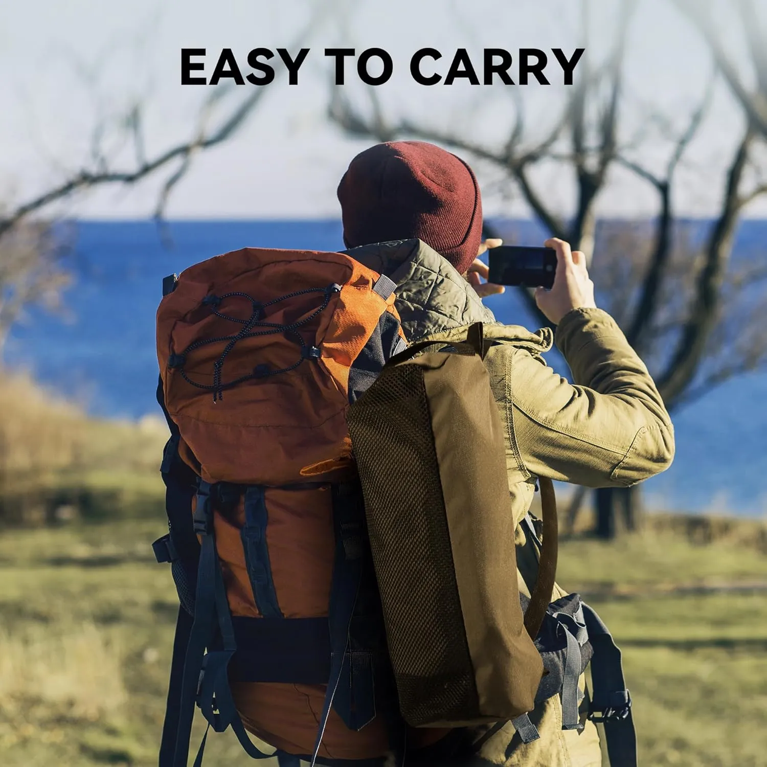 Ultralight Camping Chair, Portable Folding Backpacking Chair, Compact Camping Chair with Carry Bag for Outdoor Camp Hiking Backpack Beach Travel (Khaki)