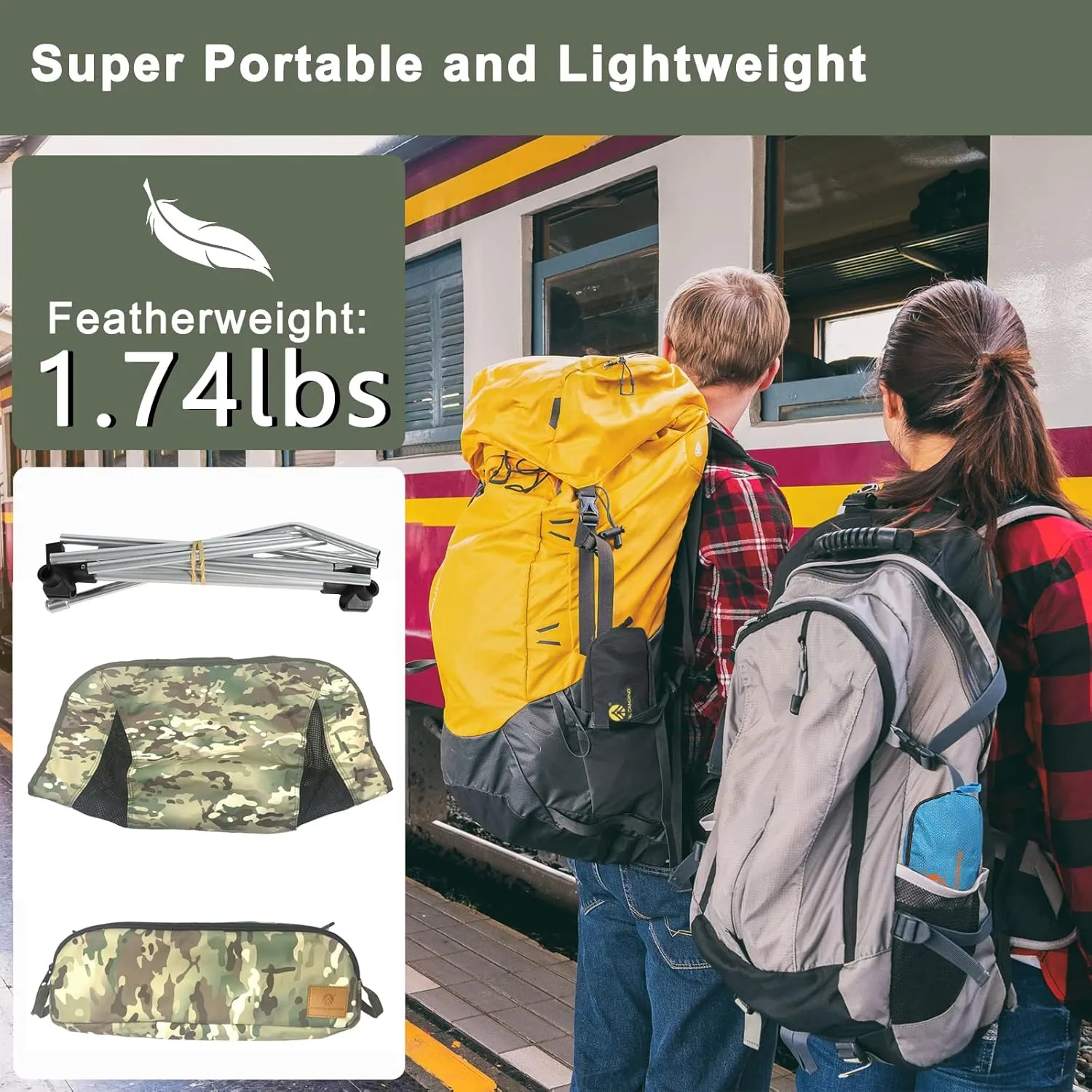 Ultralight Folding Camping Chair Low Lightweight Foldable Camp Chairs with Carry Bag for Hiking, Backpacking, Picnic, Outdoor Concert, Sports Events, Beach