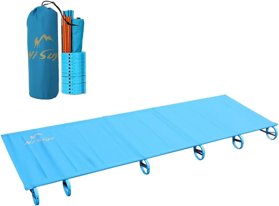 Ultralight Portable Folding Single Camp Bed Travel Cot Tent Bed Aluminium Alloy Metal Frame Outdoor Camping Hiking Fishing Beds with Storage Bag for Adult or Kids