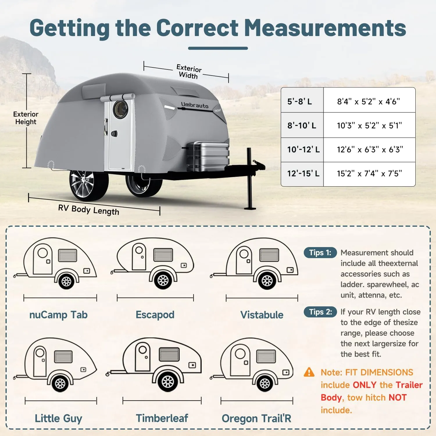 Umbrauto Teardrop Travel Trailer Cover Fits 10'-12' Trailers, 7 Layers Top Heavy Duty Waterproof Camper Cover with Windproof Strap for R-Pod Trailers, Clamshell Trailers