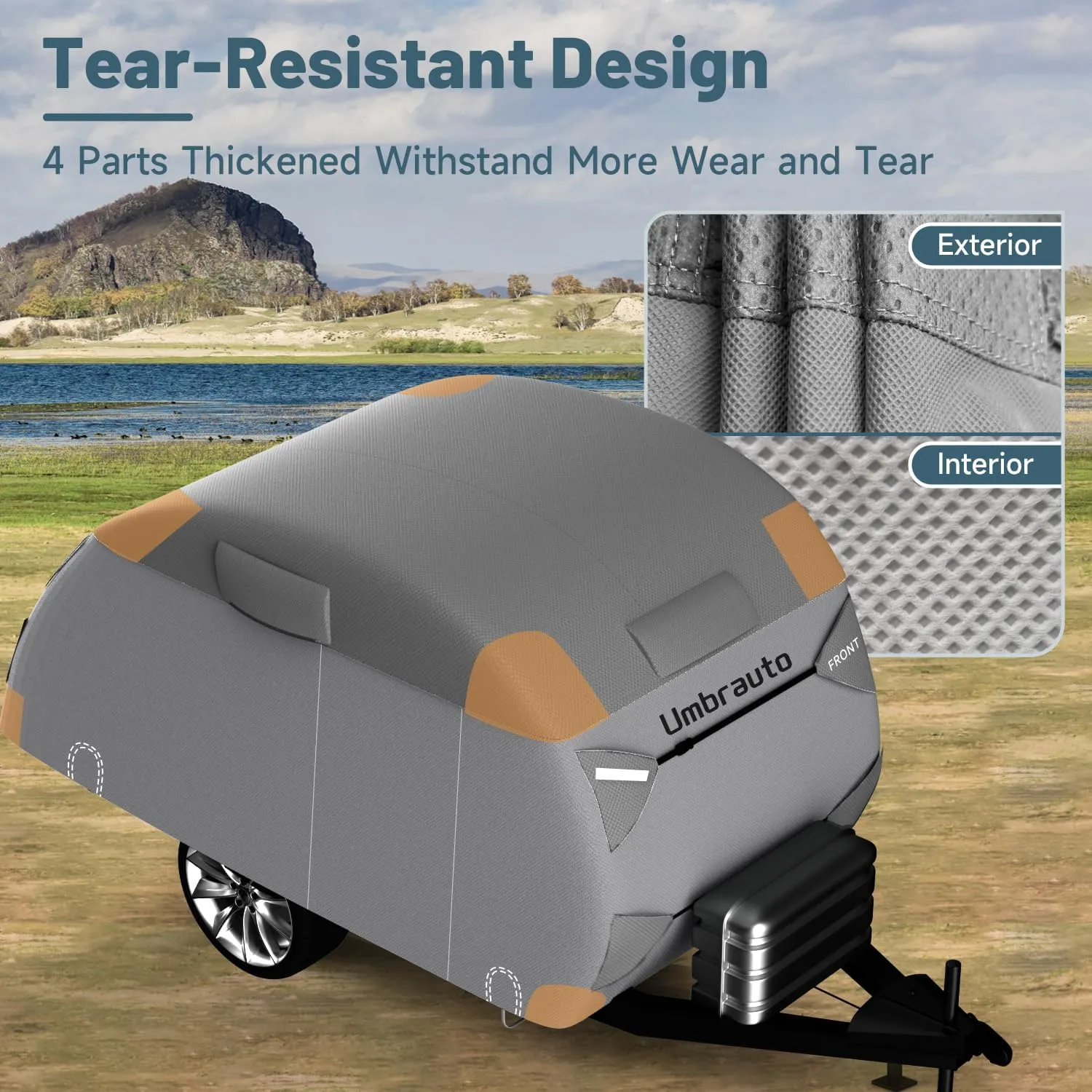 Umbrauto Teardrop Travel Trailer Cover Fits 10'-12' Trailers, 7 Layers Top Heavy Duty Waterproof Camper Cover with Windproof Strap for R-Pod Trailers, Clamshell Trailers