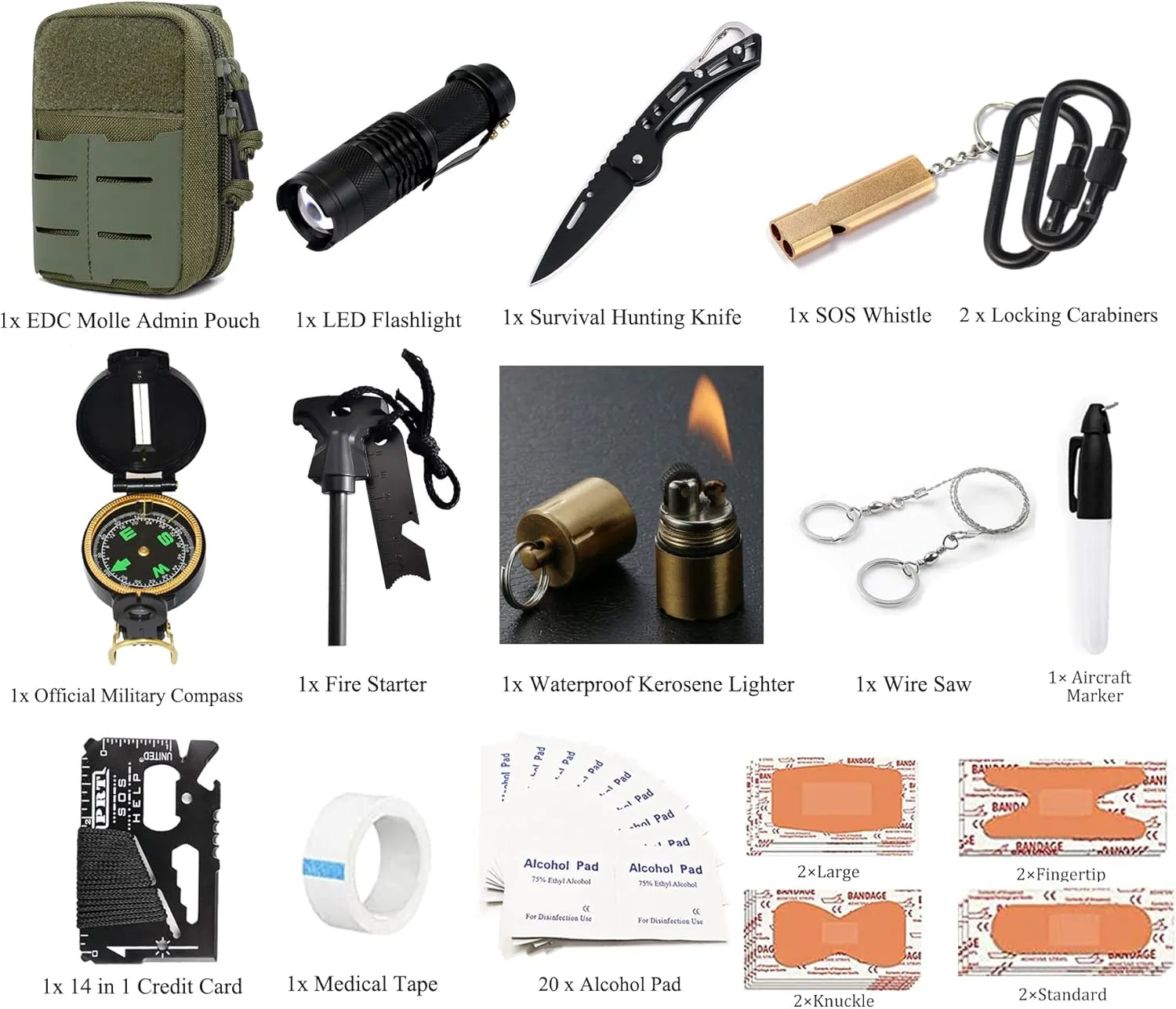 Upgrade Survival Gear and Equipment Kit 41 in 1, Gifts for Men Dad Husband, Professional Cool Gadget Tactical First Aid Supplies Tool Kit for Outdoor Emergency Camping Hiking Fishing Hunting