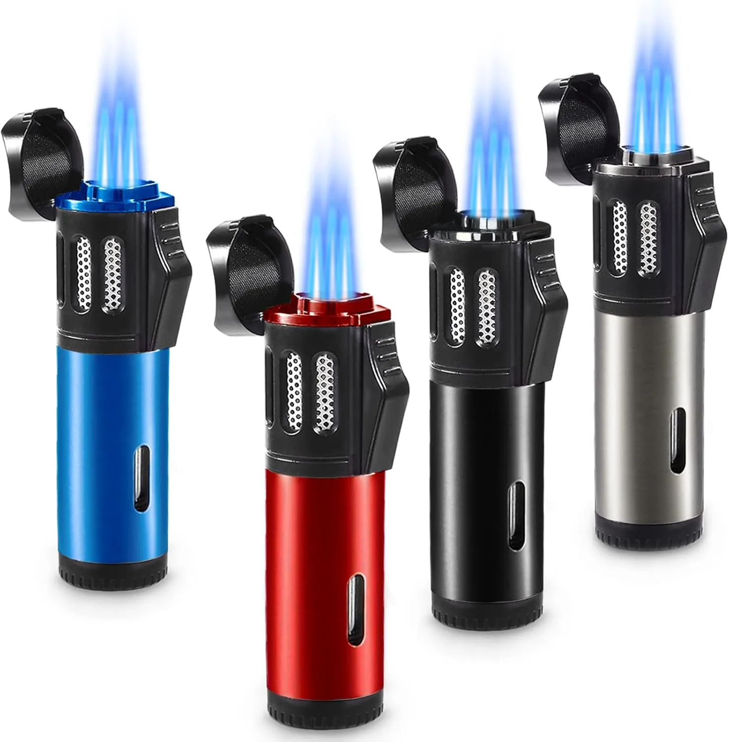 Urgrette 4 Pack Torch Lighter Triple 3 Jet Flame Refillable Butane Lighters Windproof Adjustable Portable Lighter (Butane Not Included)