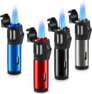 Urgrette 4 Pack Torch Lighter Triple 3 Jet Flame Refillable Butane Lighters Windproof Adjustable Portable Lighter (Butane Not Included)