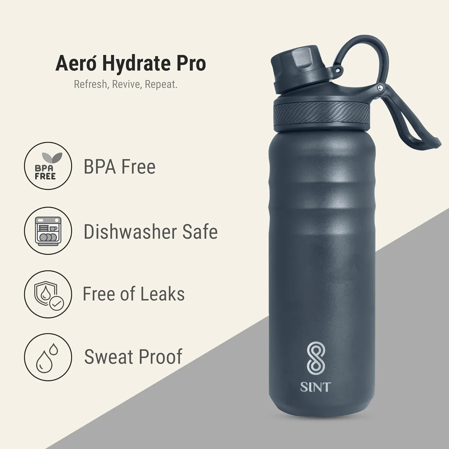 Vacuum Insulated Water Bottle 24 Oz, Leak Proof - Stainless Steel Water Bottle with Straw, Chug and Spout Lid, Double Walled & Dishwasher Safe, Pack of 1 (Dark Blue)