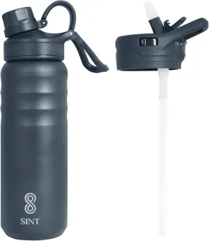 Vacuum Insulated Water Bottle 24 Oz, Leak Proof - Stainless Steel Water Bottle with Straw, Chug and Spout Lid, Double Walled & Dishwasher Safe, Pack of 1 (Dark Blue)