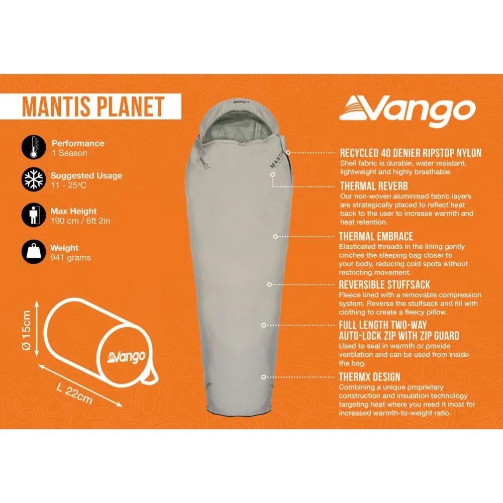 Vango Mantis Planet 50 Travel Sleeping Bag (Grey Flannel)