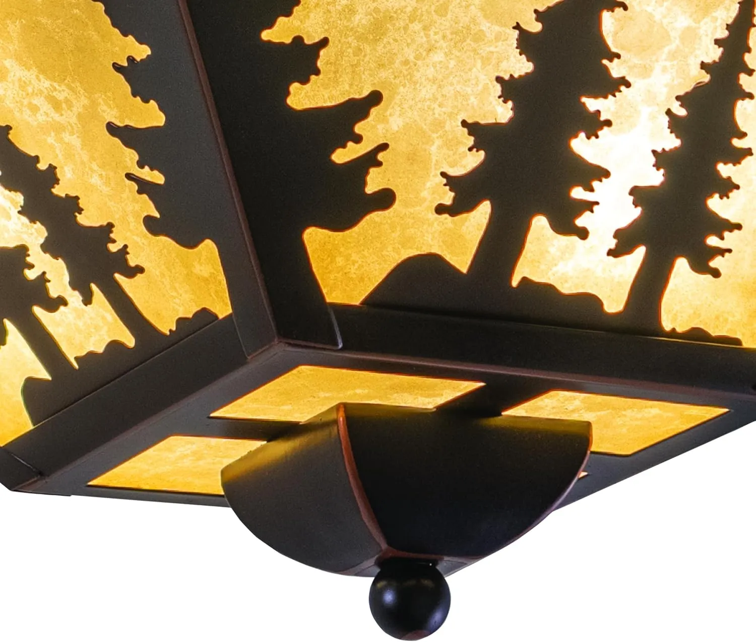 VAXCEL Yosemite Flush Mount Rustic Ceiling Light, Tree Silhouette, Dimmable Indoor Outdoor Lighting, Burnished Bronze Finish, Amber Flake Glass