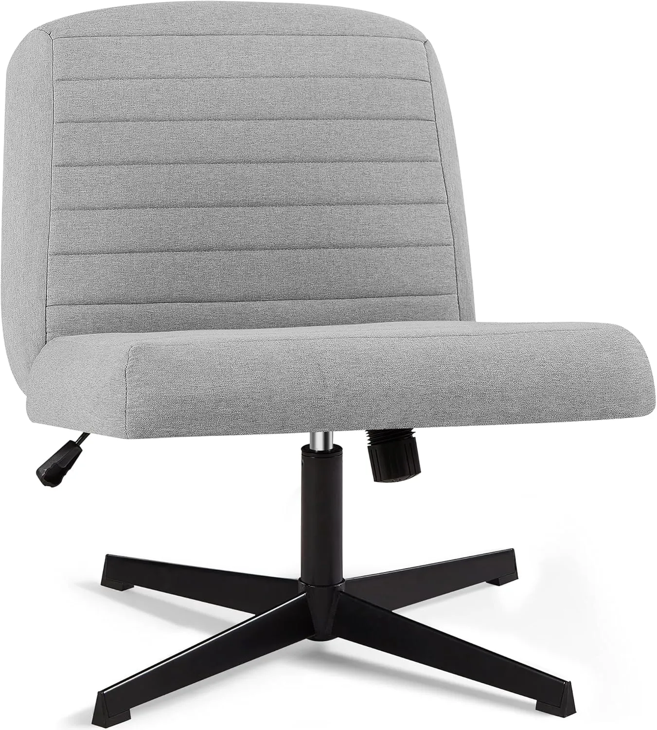 VECELO Armless Office Desk Chair No Wheels, Fabric Padded Cross Legged, Adjustable Height, Wide Seat for Home/Bedroom Make Up, Grey