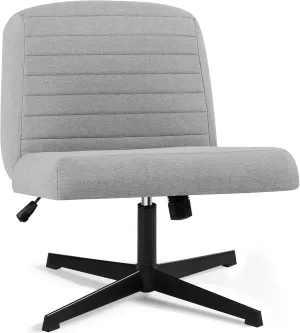 VECELO Armless Office Desk Chair No Wheels, Fabric Padded Cross Legged, Adjustable Height, Wide Seat for Home/Bedroom Make Up, Grey