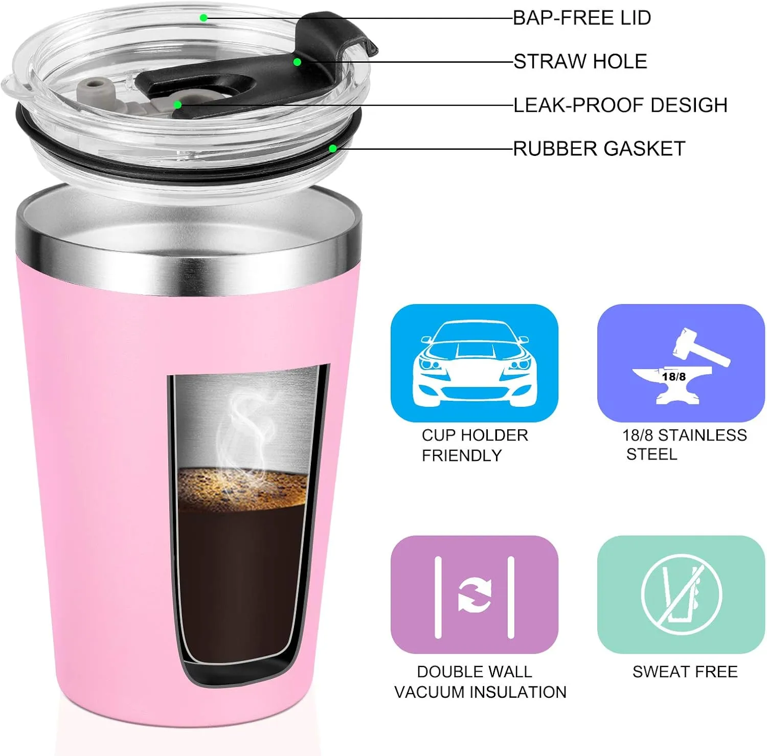 VEGOND 12oz Tumbler Stainless Steel Tumbler bulk Vacuum Insulated Double Wall Travel Tumbler with Lid and Straw Reusable Tumbler, Pink 12 Pack