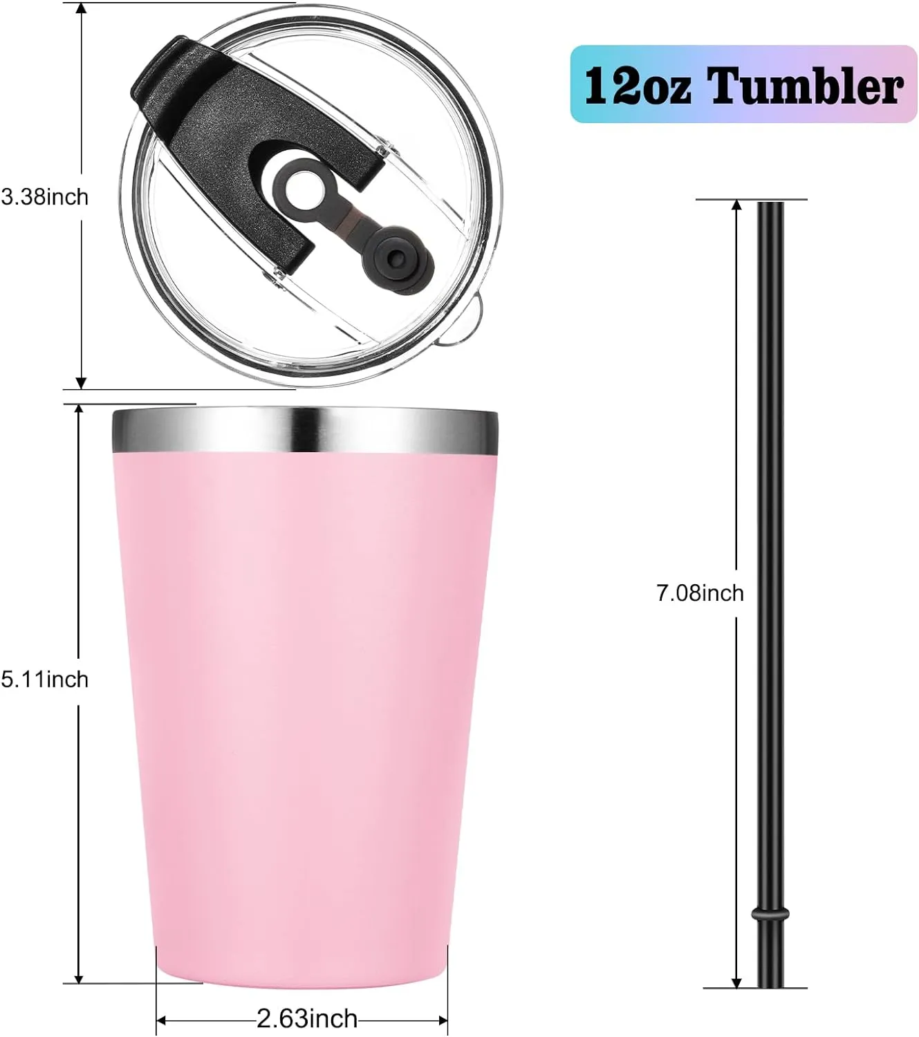 VEGOND 12oz Tumbler Stainless Steel Tumbler bulk Vacuum Insulated Double Wall Travel Tumbler with Lid and Straw Reusable Tumbler, Pink 12 Pack