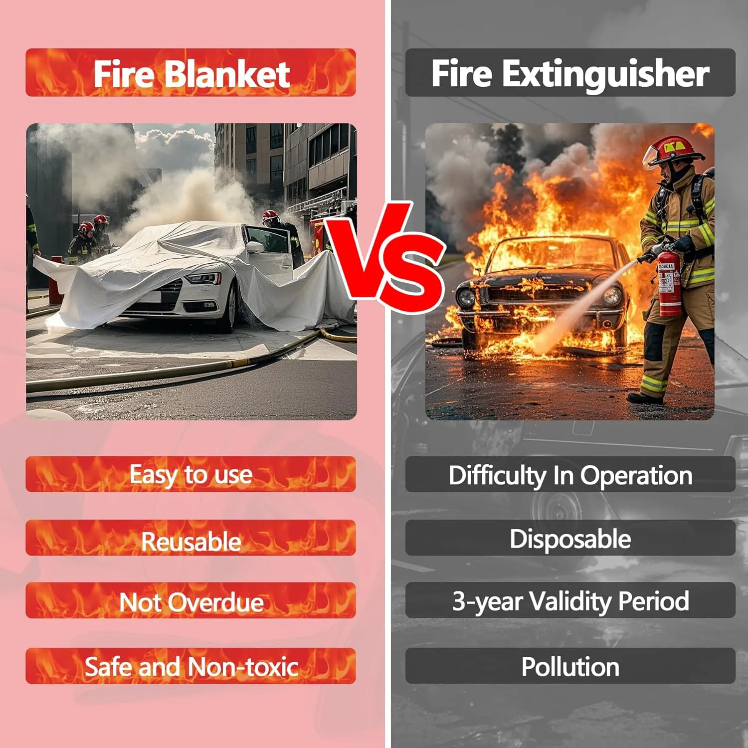 Vehicle Fire Blanket, Emergency Fire Extinguisher Blanket for Car,Survival Safety Fire Blanket for Automobiles, Motorcycles, Warehouses, House, Camping in The Wilderness (29.5x19.6ft)