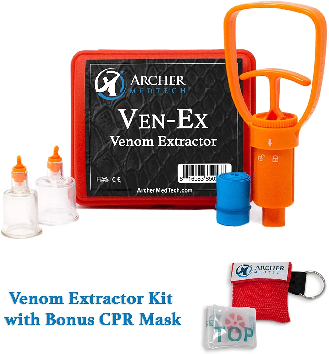 Ven-Ex Snake Bite Kit, Bee Sting Kit, Venom Extractor Suction Pump, Bite and Sting First Aid for Hiking, Backpacking and Camping. Includes Bonus CPR Face Shield by Archer Medtech.