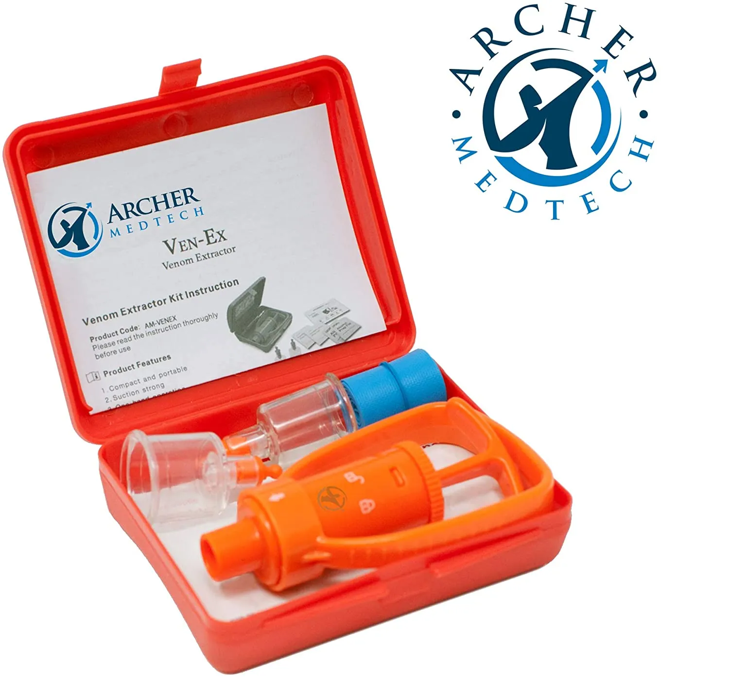 Ven-Ex Snake Bite Kit, Bee Sting Kit, Venom Extractor Suction Pump, Bite and Sting First Aid for Hiking, Backpacking and Camping. Includes Bonus CPR Face Shield by Archer Medtech.
