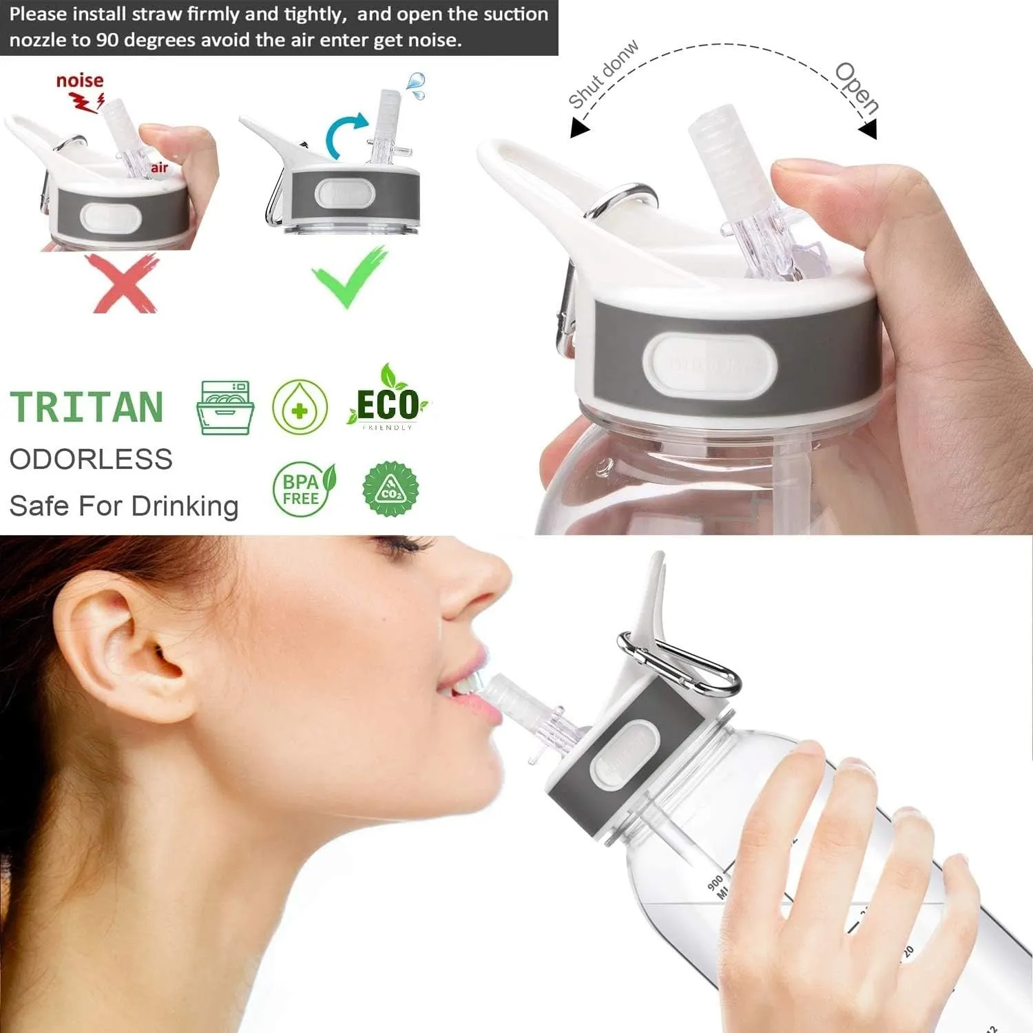 VENNERLI Water Bottle BPA-Free 32oz Water Bottles with Straw Lid Leakproof Tritan Water Jugs Dishwasher Safe Drinking for Home Fitness Outdoor Hiking Workouts