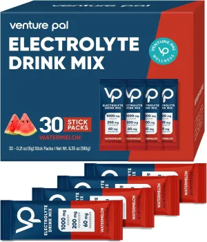 Venture Pal High Sodium Sugar Free Electrolytes Powder Packet - Hydration Packets with Sodium, Potassium & Magneisum | Zero Calories | Vegan | Keto & Paleo Friendly Electrolyte Drink Mix | 30 Stick