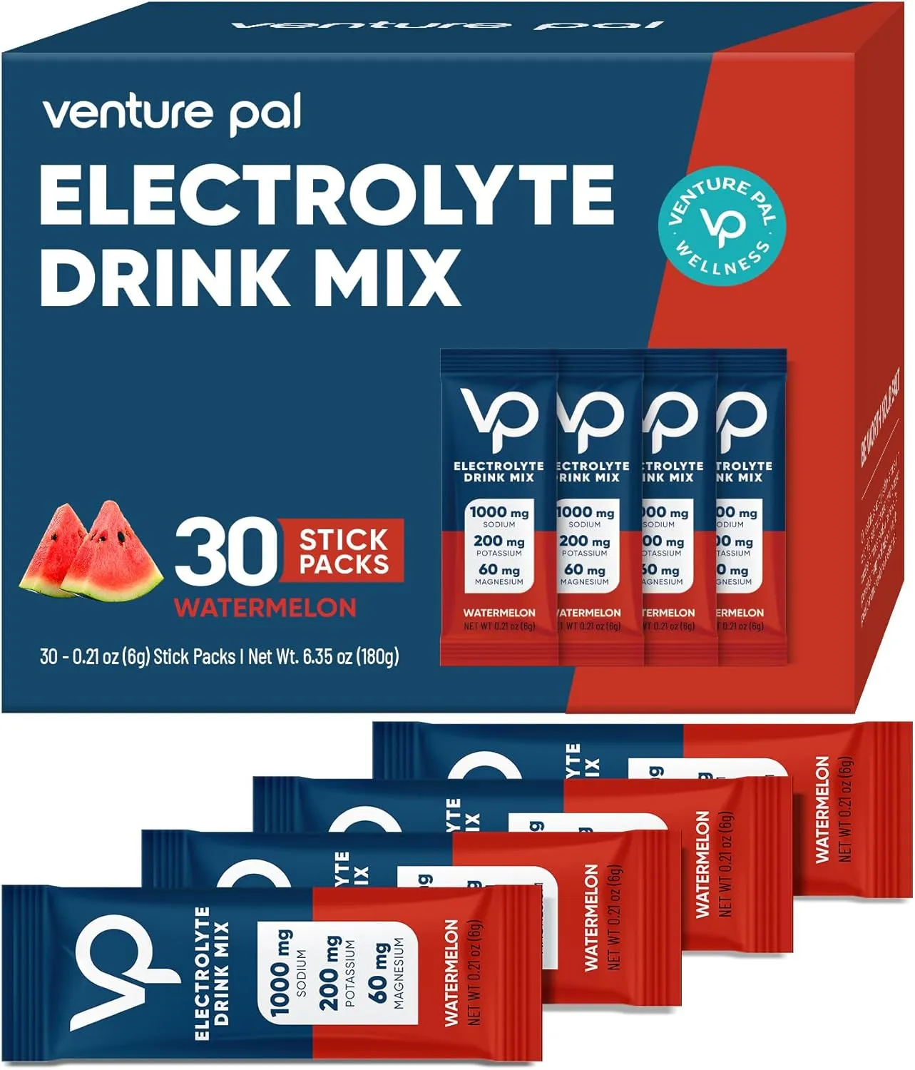 Venture Pal High Sodium Sugar Free Electrolytes Powder Packet - Hydration Packets with Sodium, Potassium & Magneisum | Zero Calories | Vegan | Keto & Paleo Friendly Electrolyte Drink Mix | 30 Stick