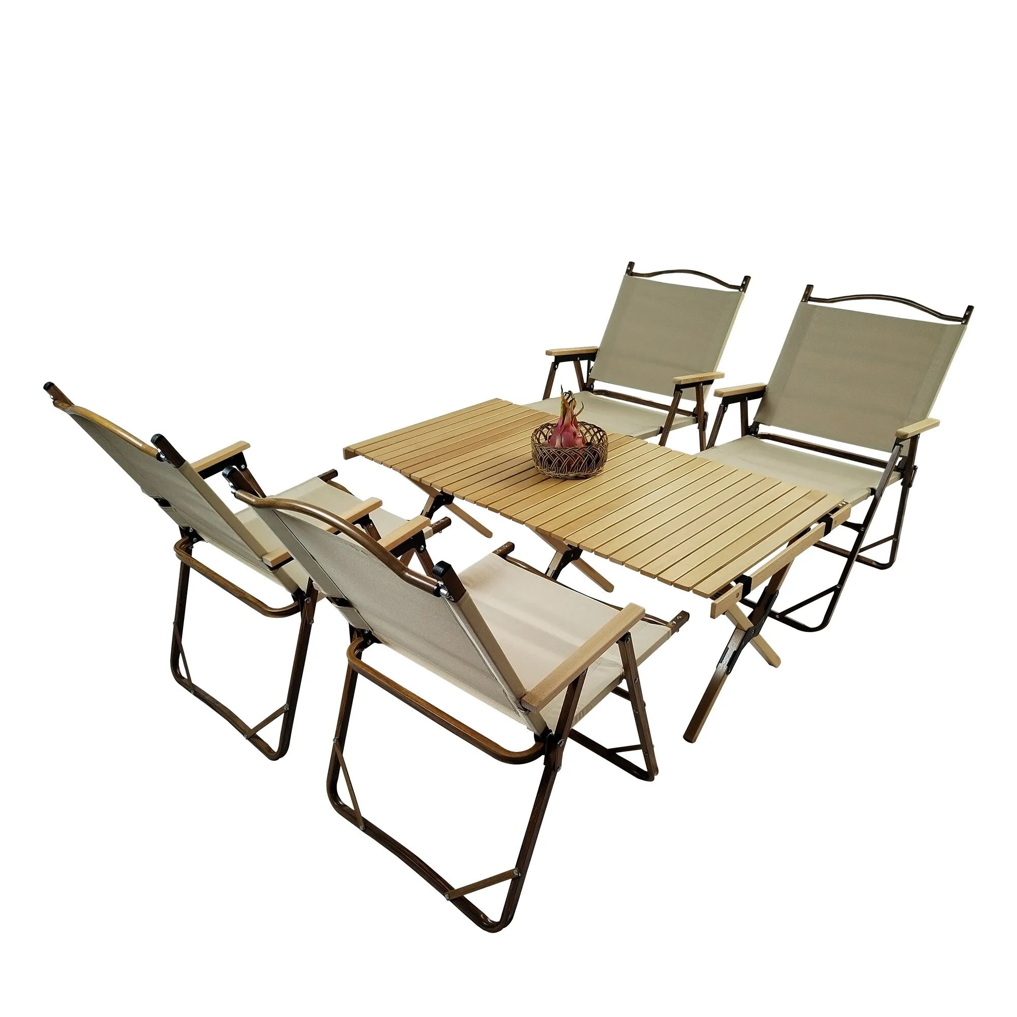 Versatile Foldable Dining Set - Includes 1 Table & 4 Folding Chairs, Perfect for Indoor and Outdoor Use, Natural Finish
