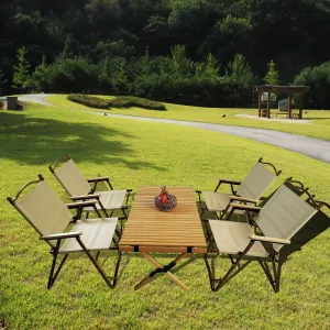 Versatile Foldable Dining Set - Includes 1 Table & 4 Folding Chairs, Perfect for Indoor and Outdoor Use, Natural Finish