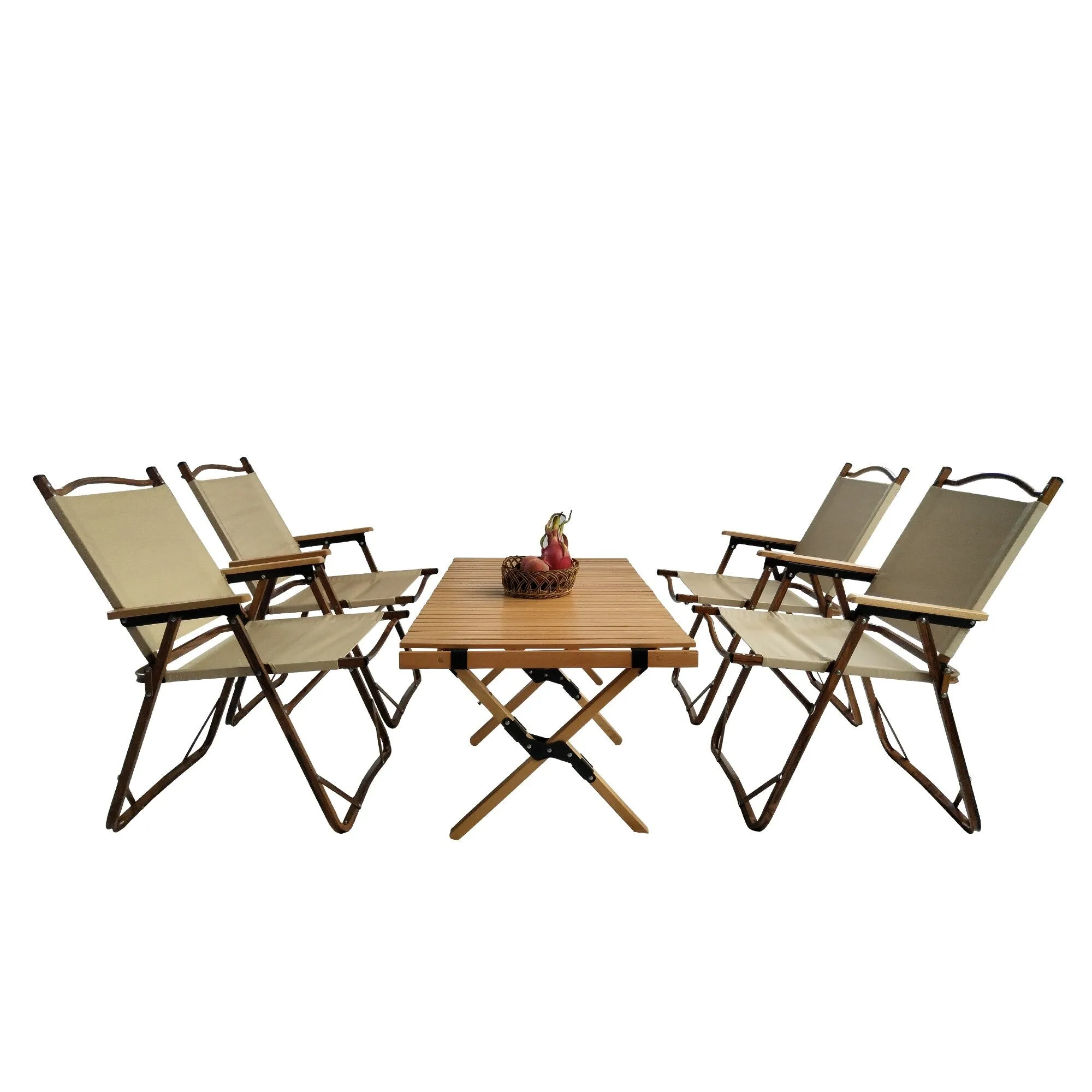 Versatile Foldable Dining Set - Includes 1 Table & 4 Folding Chairs, Perfect for Indoor and Outdoor Use, Natural Finish
