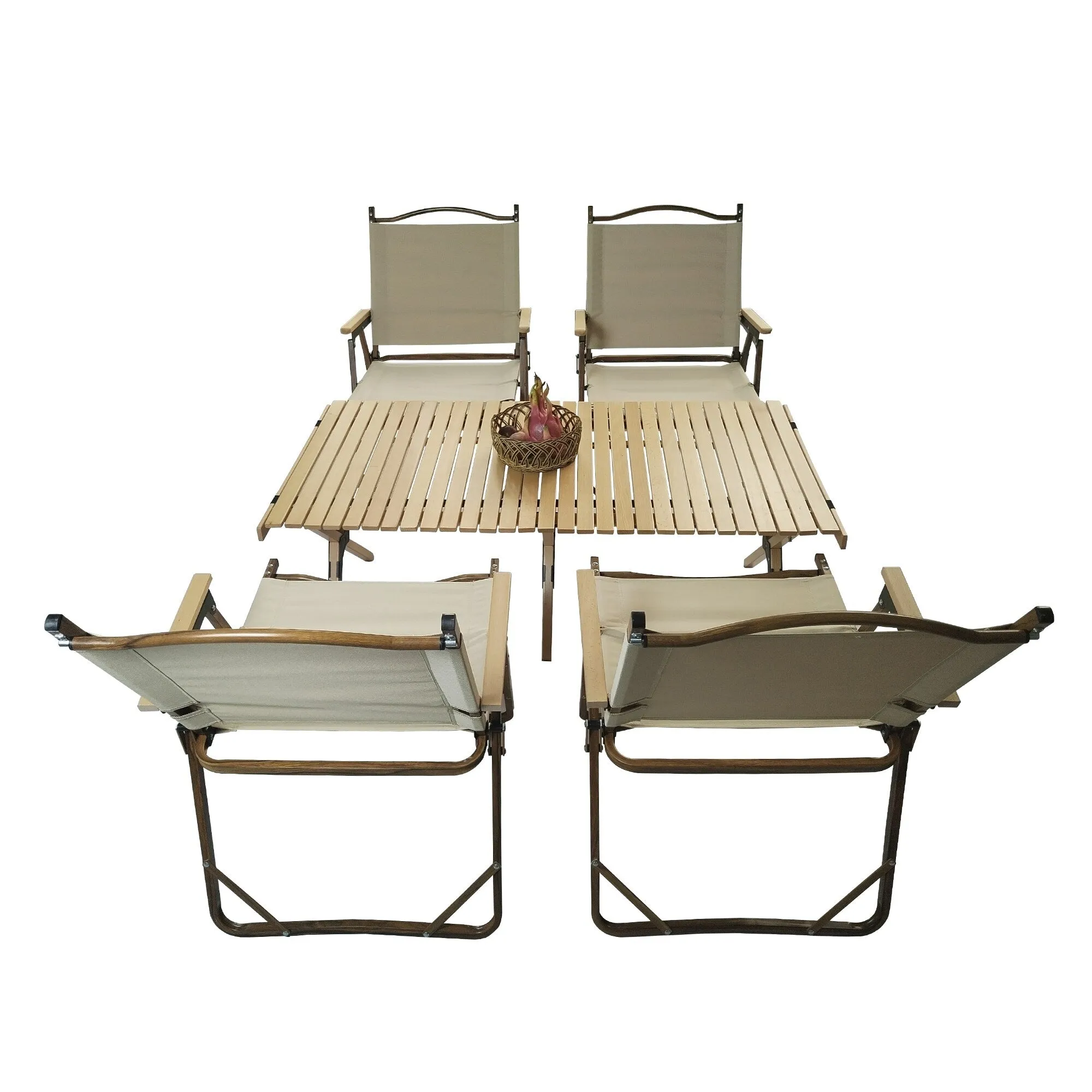 Versatile Foldable Dining Set - Includes 1 Table & 4 Folding Chairs, Perfect for Indoor and Outdoor Use, Natural Finish