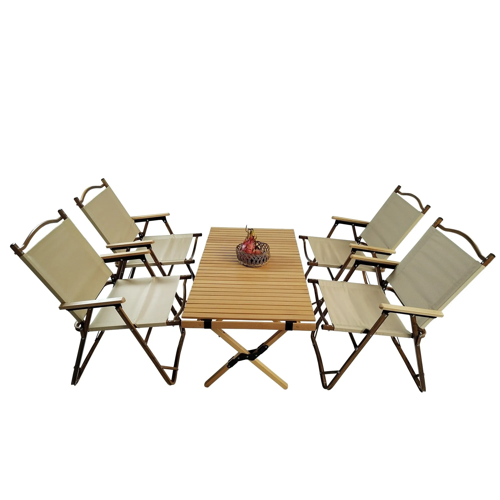 Versatile Foldable Dining Set - Includes 1 Table & 4 Folding Chairs, Perfect for Indoor and Outdoor Use, Natural Finish