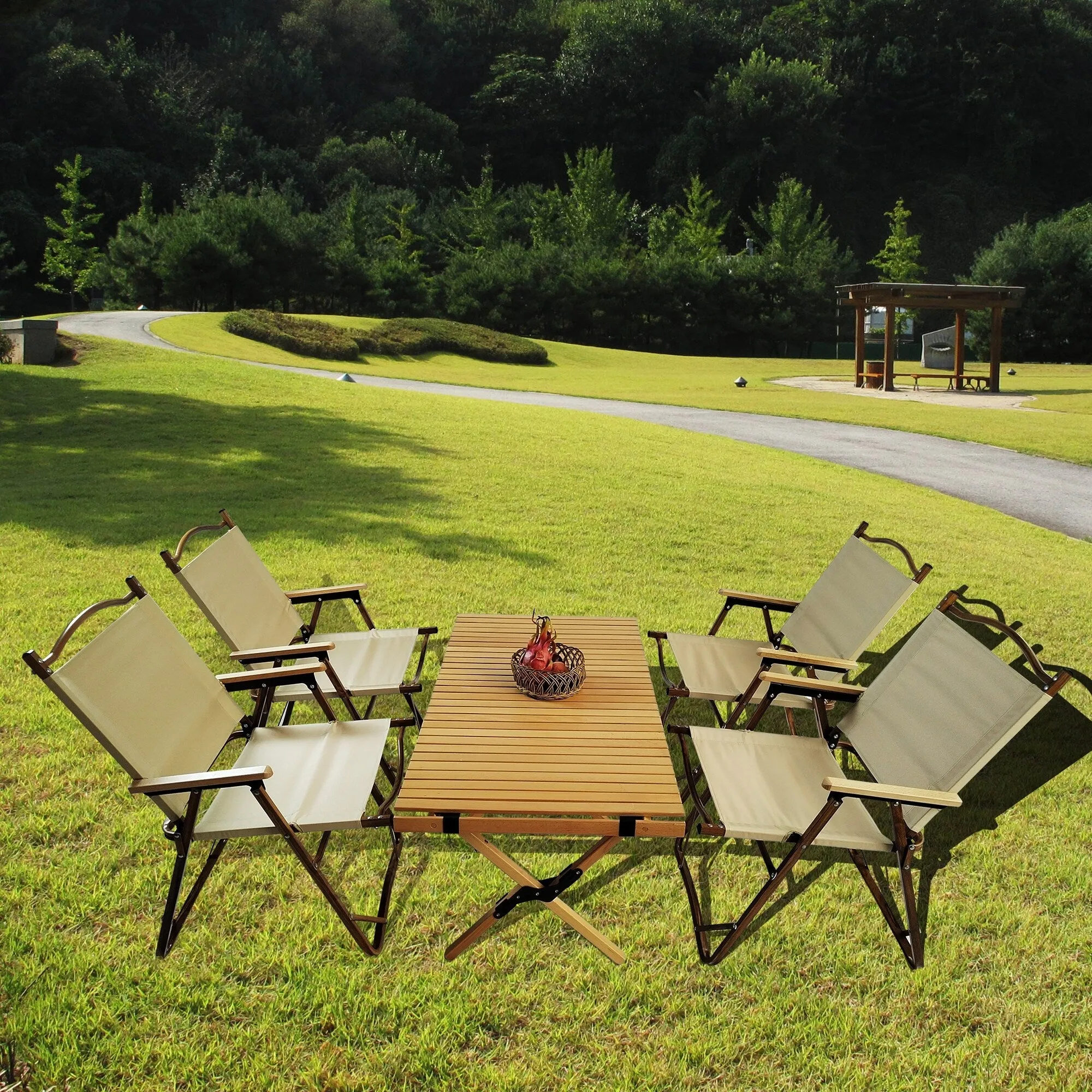 Versatile Foldable Dining Set - Includes 1 Table & 4 Folding Chairs, Perfect for Indoor and Outdoor Use, Natural Finish