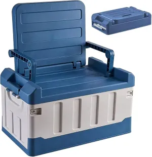 Versatile Foldable Seatable Car Organizer Box Heavy Duty Storage Bins With Lids Trunk,Durable Plastic,60L Can Store Clothes, Toys Camping Equipment in Large Capacity (blue)
