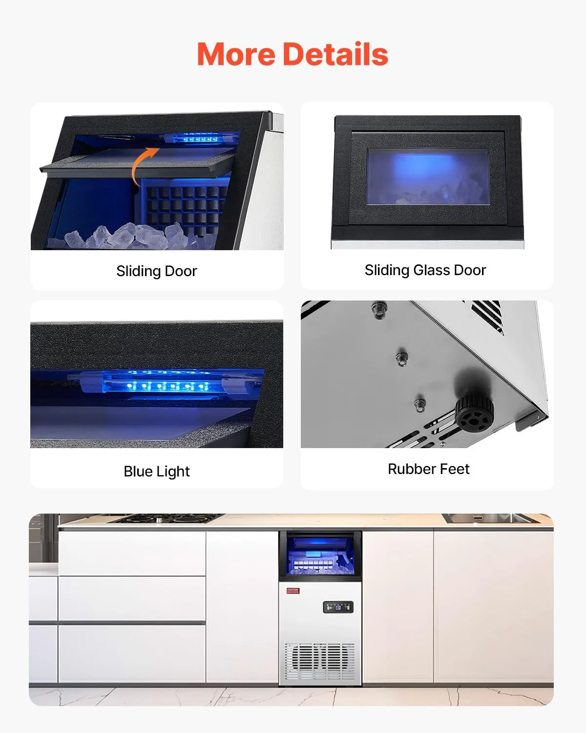 VEVOR 110lbs/24H Commercial Ice Maker, 36 Ice Cubes in 15 Minutes, Freestanding Ice Maker Machine with 28lbs Large Storage Capacity for Bar Office Restaurant, with LED Digital Display & Self-Cleaning