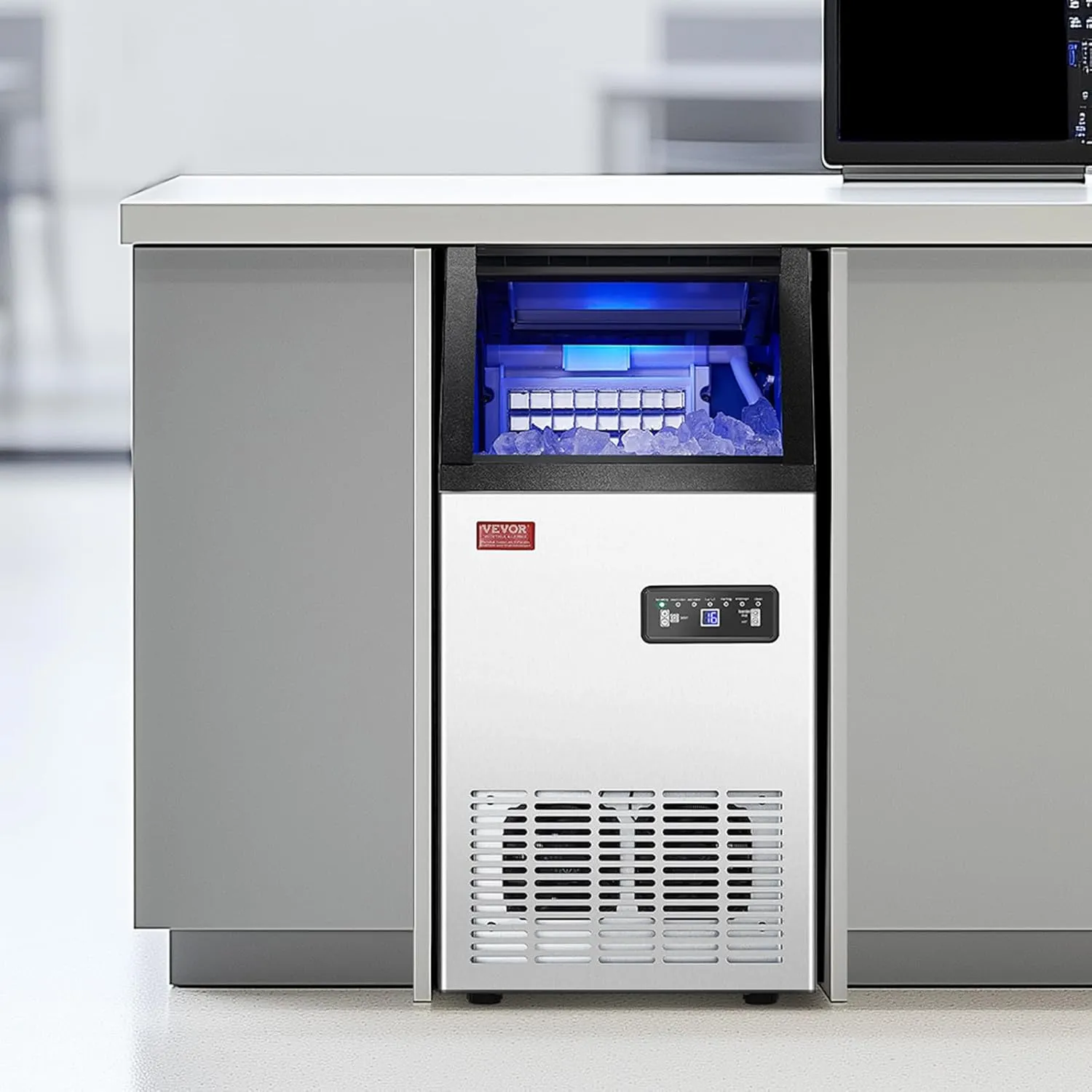 VEVOR 110lbs/24H Commercial Ice Maker, 36 Ice Cubes in 15 Minutes, Freestanding Ice Maker Machine with 28lbs Large Storage Capacity for Bar Office Restaurant, with LED Digital Display & Self-Cleaning