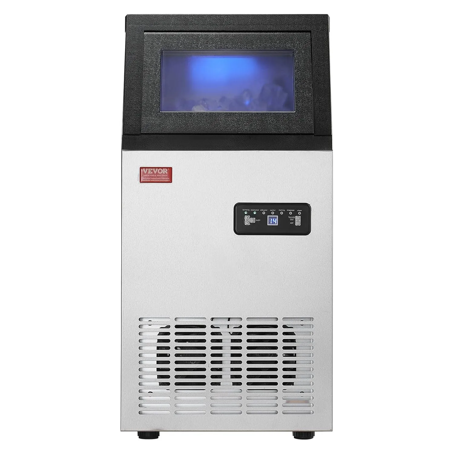 VEVOR 110lbs/24H Commercial Ice Maker, 36 Ice Cubes in 15 Minutes, Freestanding Ice Maker Machine with 28lbs Large Storage Capacity for Bar Office Restaurant, with LED Digital Display & Self-Cleaning