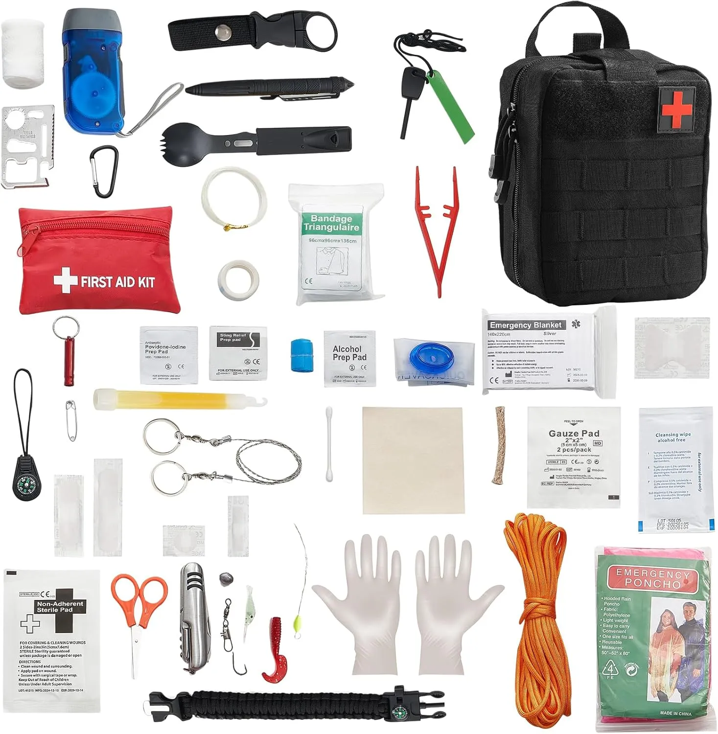 VEVOR Survival First Aid Kit, 250 Pieces, 600D Nylon Trauma First Aid Bag, Survival Gear and Equipment, Emergency Kits, for Men Women Camping, Boat, Earthquake, Hiking, Hunting, and Outdoor Adventure